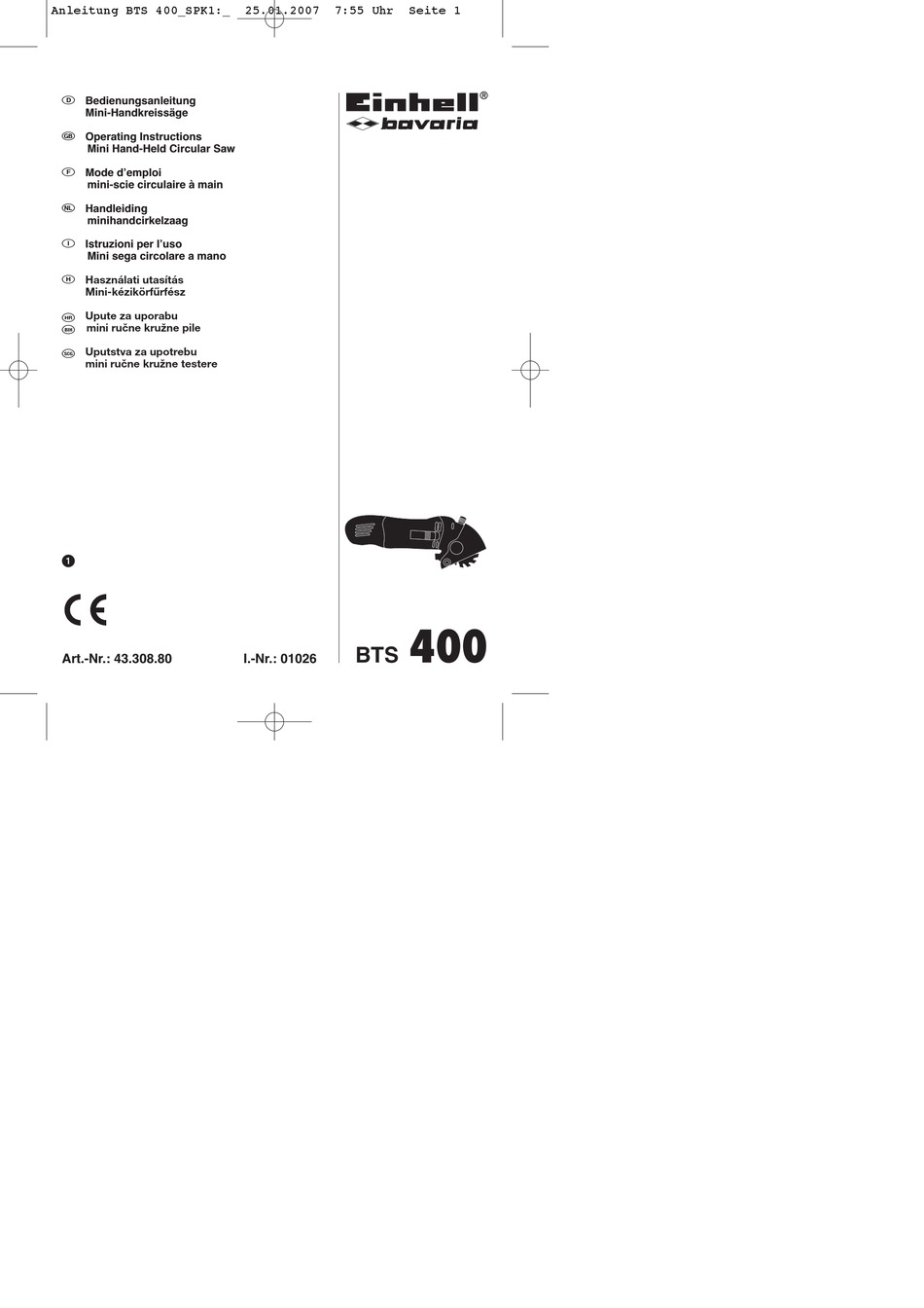 EINHELL BAVARIA BTS 400 OPERATING INSTRUCTIONS MANUAL Pdf Download ...