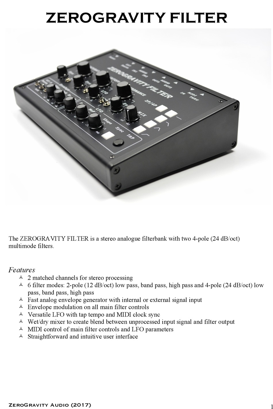 ZEROGRAVITY AUDIO ZEROGRAVITY FILTER USER MANUAL Pdf Download ManualsLib