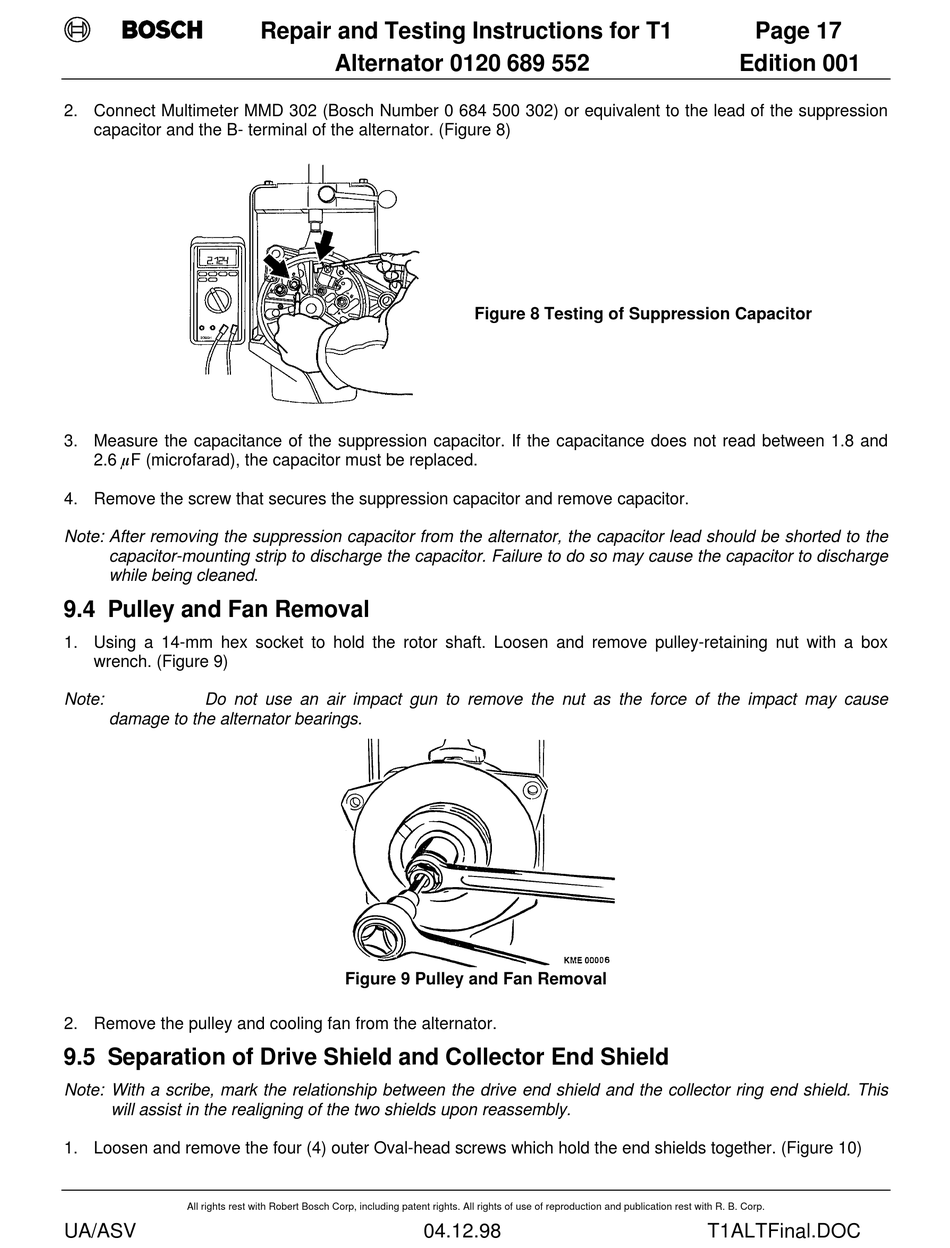 Pulley And Fan Removal Separation Of Drive Shield And Collector