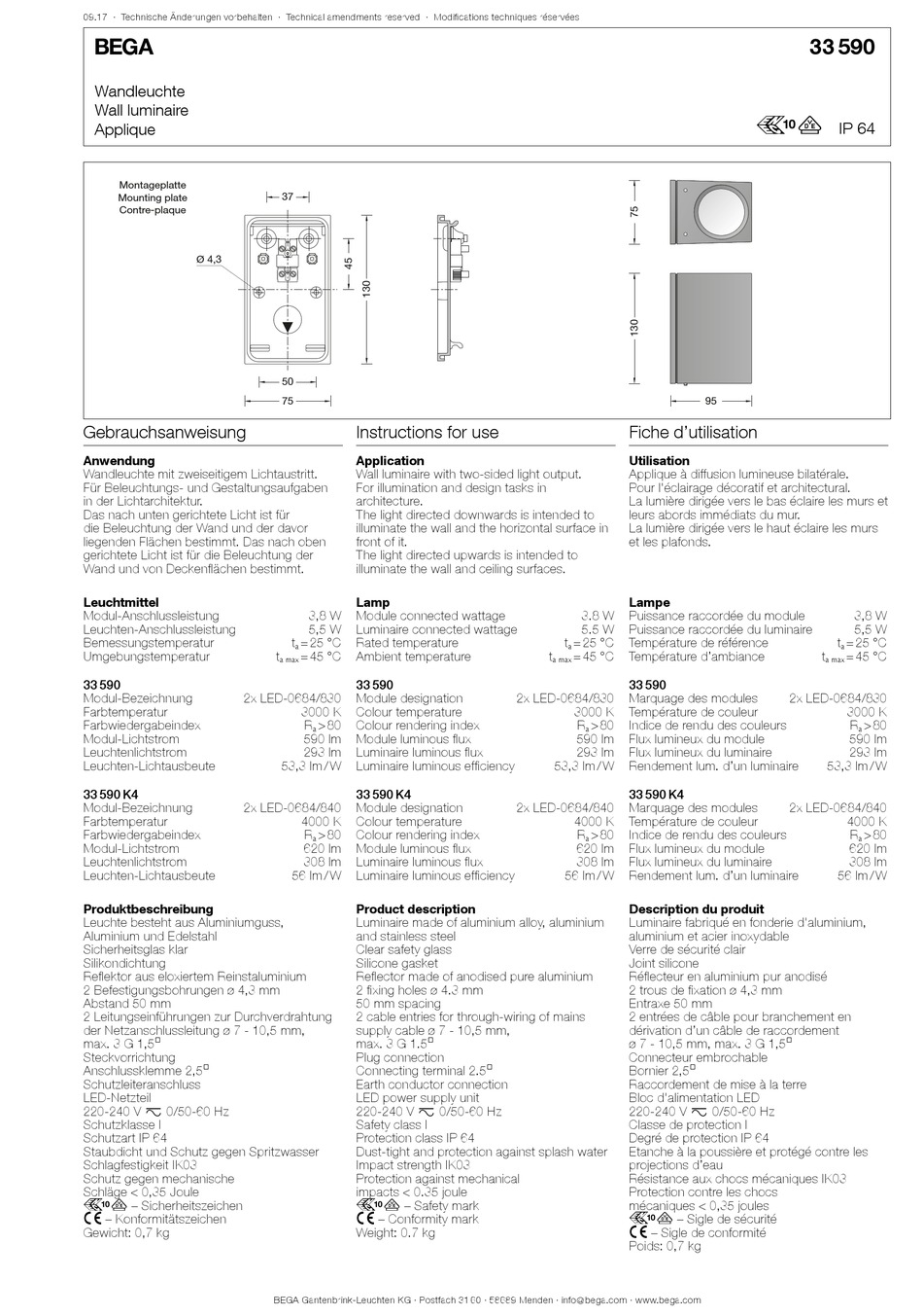 BEGA 33 590 INSTRUCTIONS FOR USE Pdf Download | ManualsLib