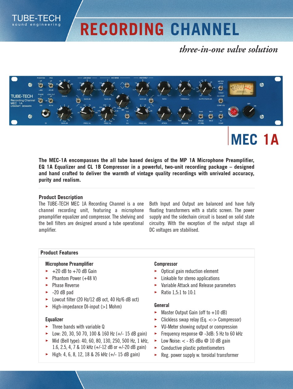 LYDKRAFT TUBETECH MEC1A MANUAL Pdf Download ManualsLib