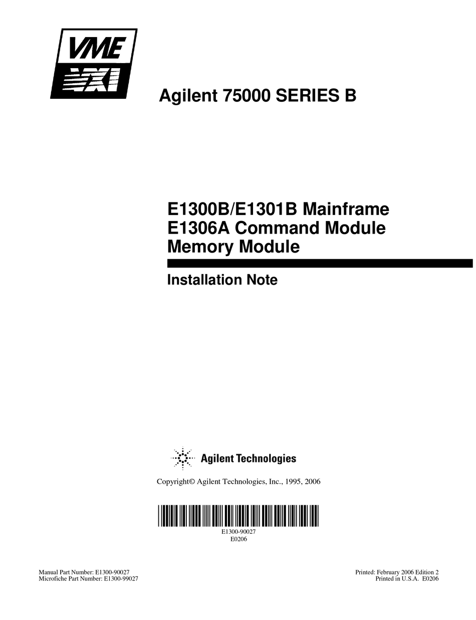 AGILENT TECHNOLOGIES VME VXI 75000 B SERIES INSTALLATION NOTE Pdf ...