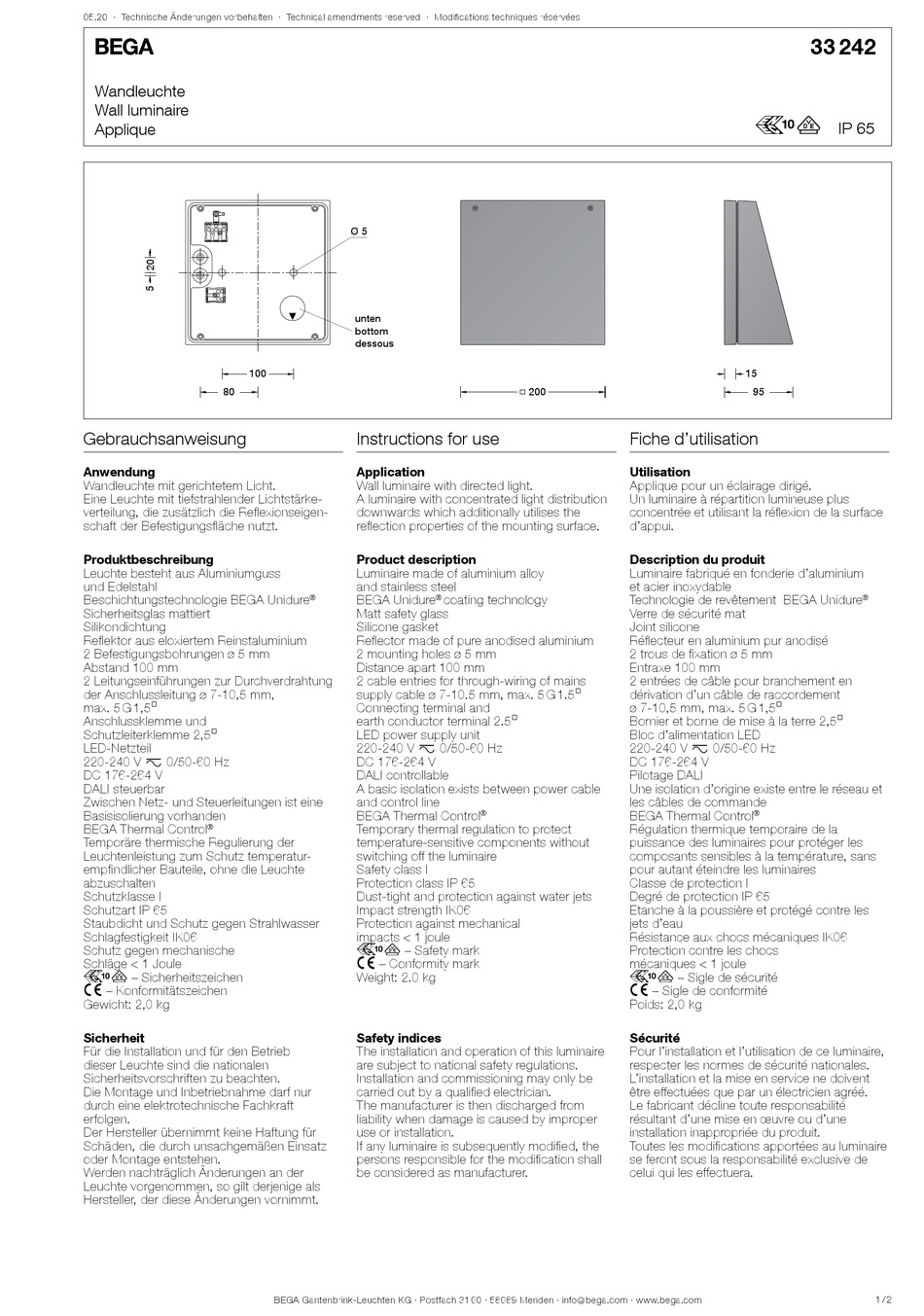 BEGA 33 242 INSTRUCTIONS FOR USE Pdf Download | ManualsLib