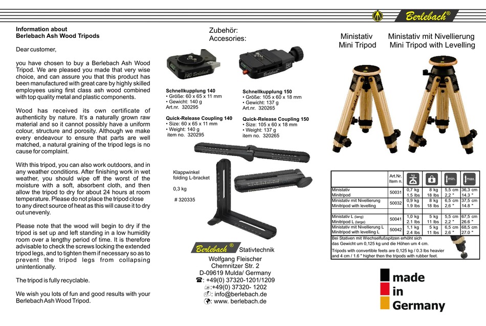 BERLEBACH MINITRIPOD QUICK START MANUAL Pdf Download ManualsLib
