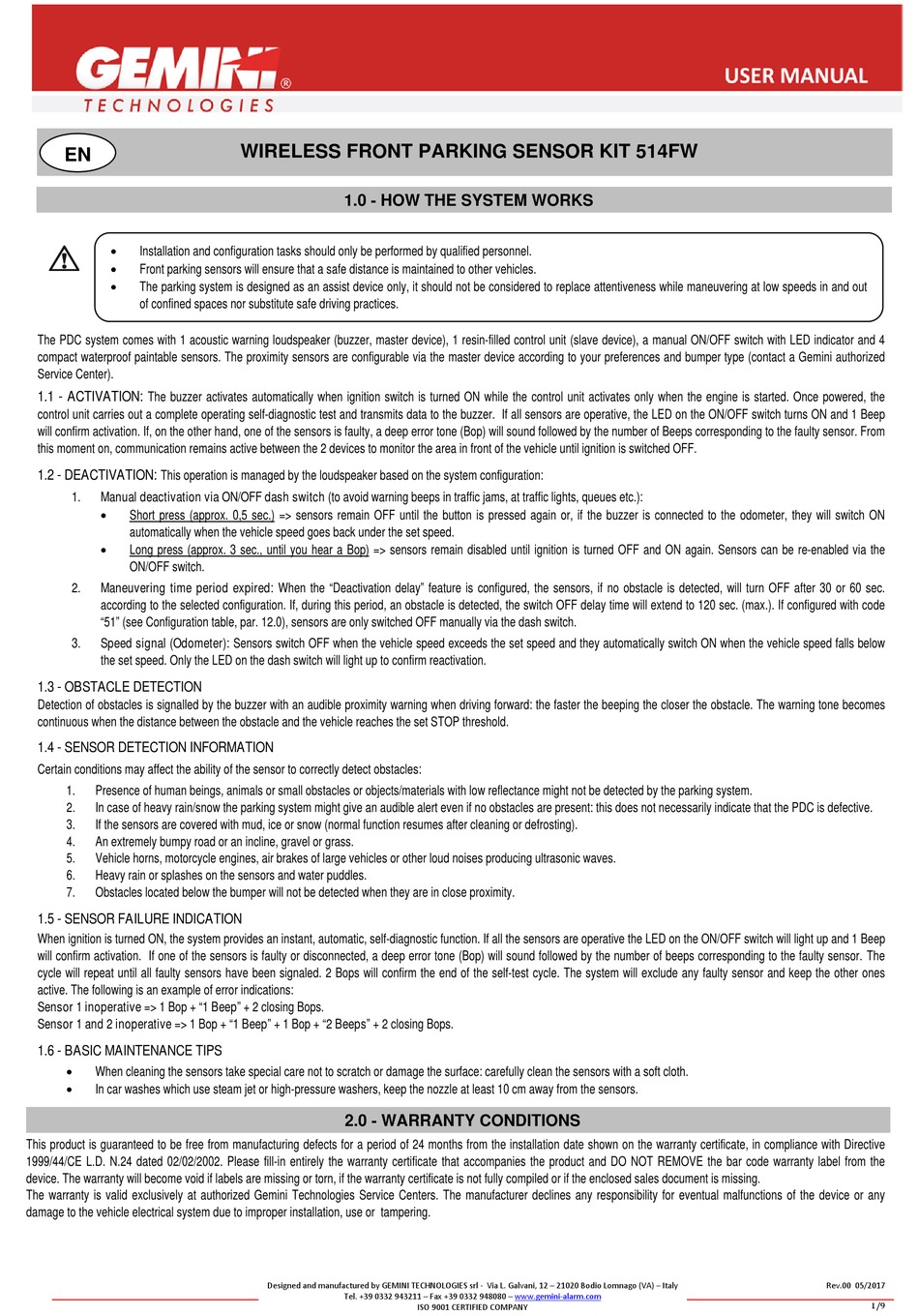 Gemini Security System User Manual