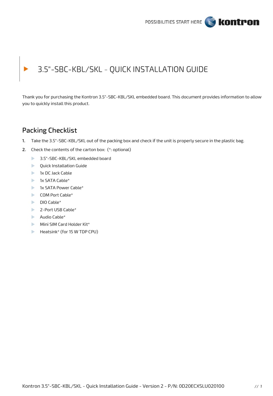 KONTRON 3.5SBCKBL QUICK INSTALLATION MANUAL Pdf Download ManualsLib