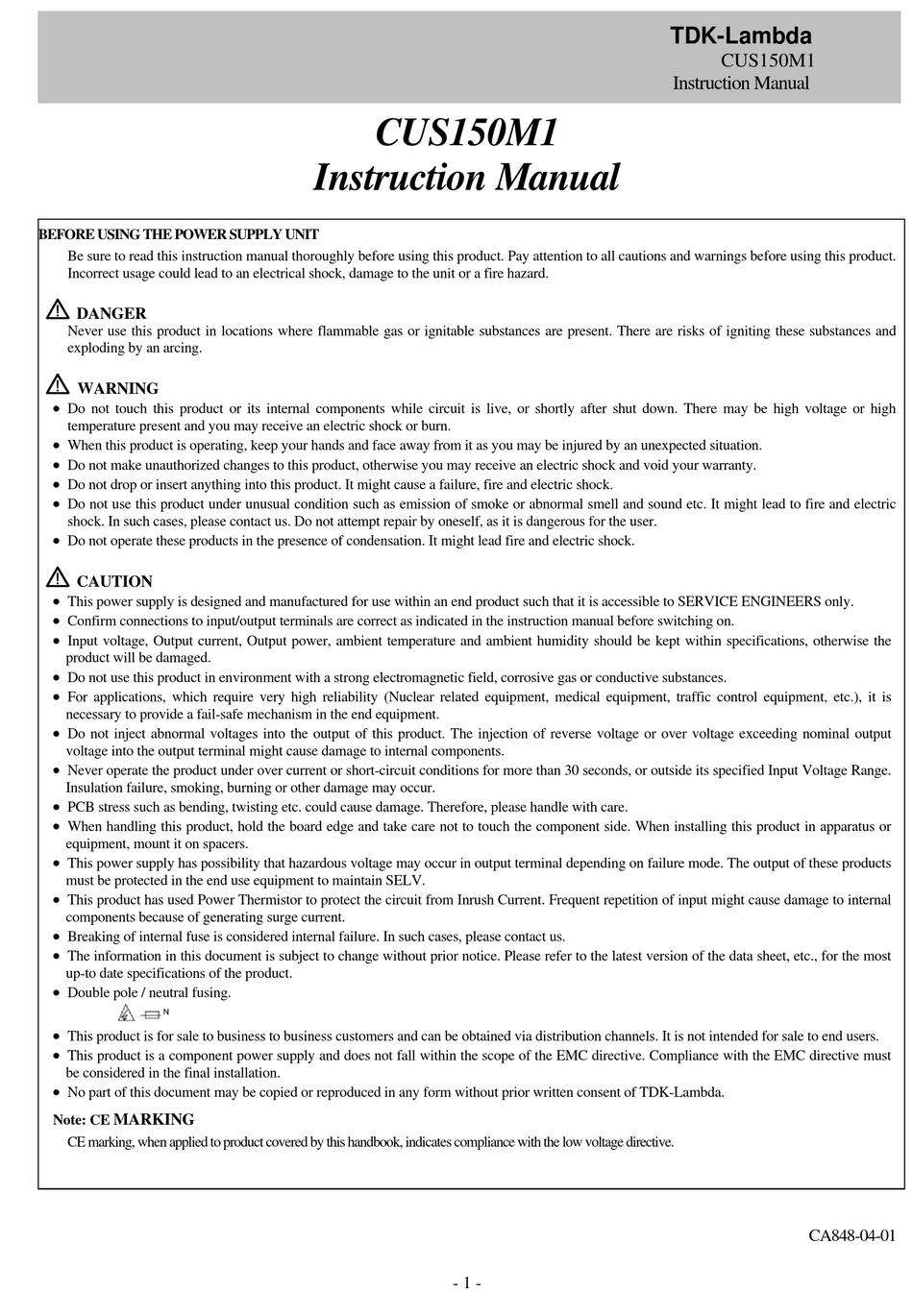 Tdk Lambda Cus150m1 Series Instruction Manual Pdf Download Manualslib 7849