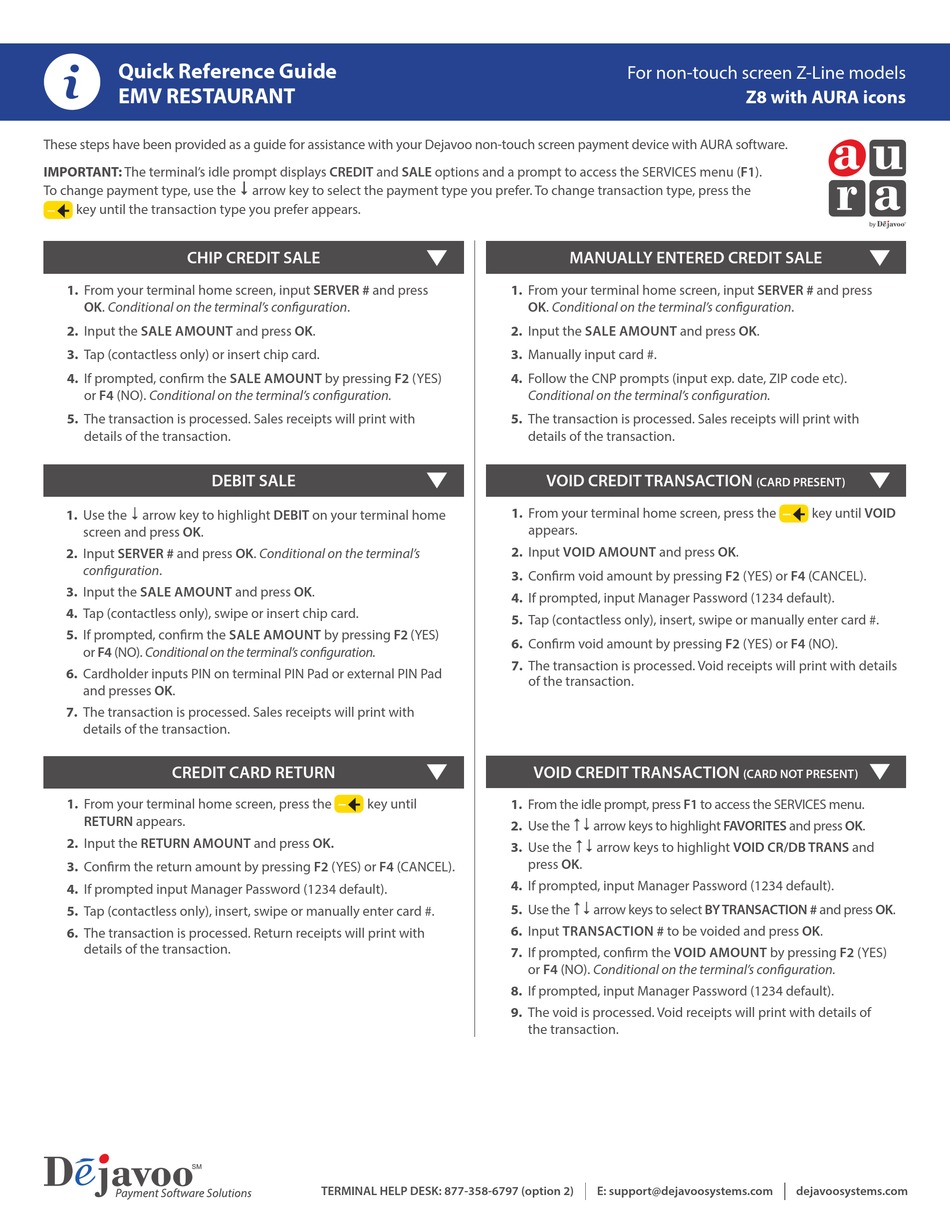 DEJAVOO Z8 QUICK REFERENCE MANUAL Pdf Download | ManualsLib