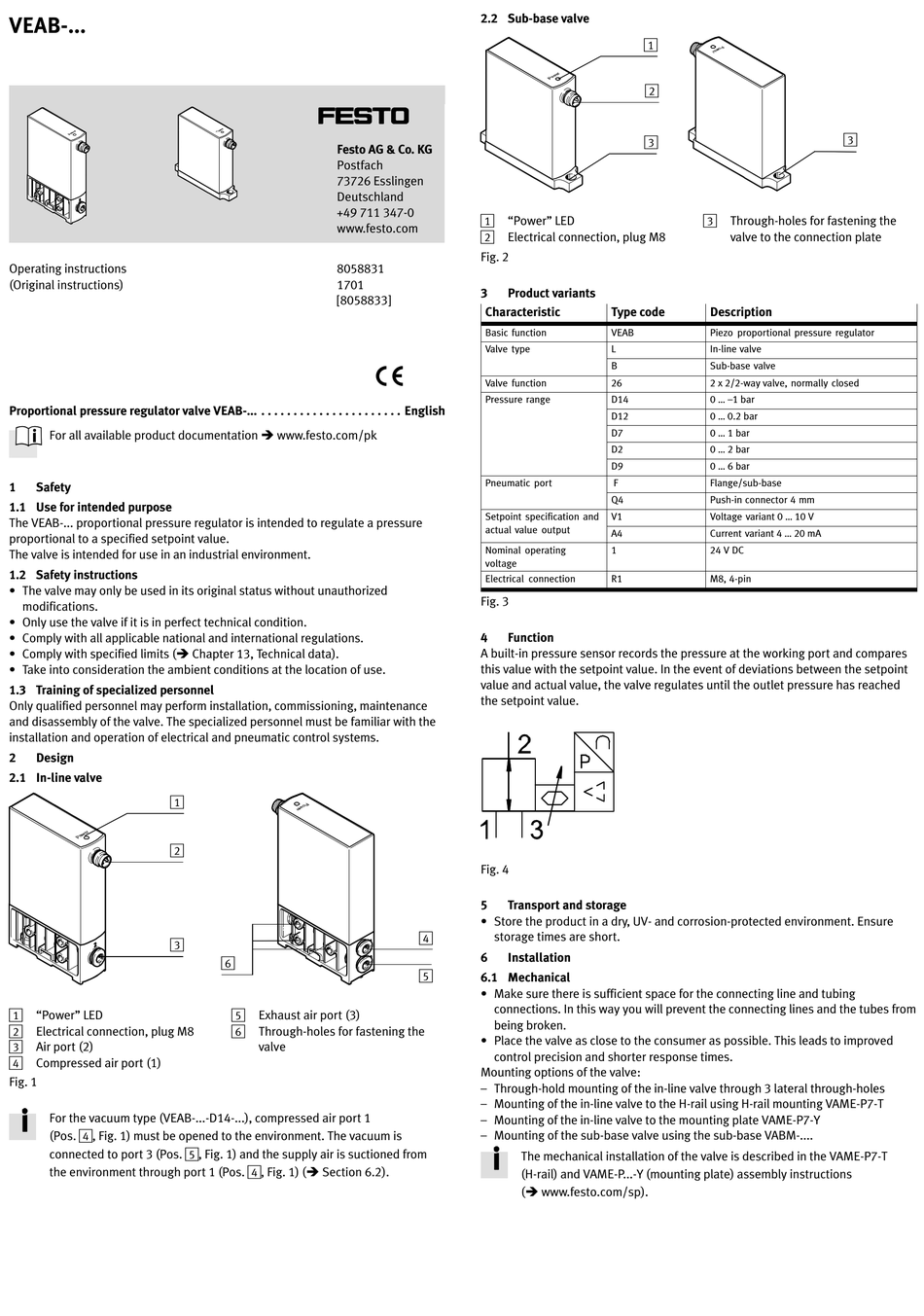 FESTO VEAB SERIES OPERATING INSTRUCTIONS Pdf Download | ManualsLib