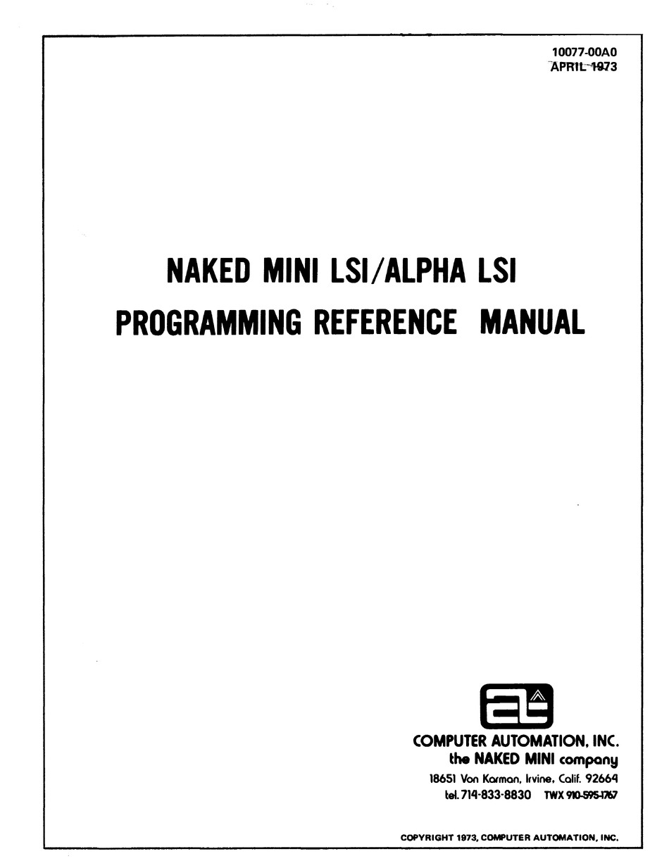 Computer Automation Naked Mini Lsi Series Programming Reference Manual Pdf Download Manualslib