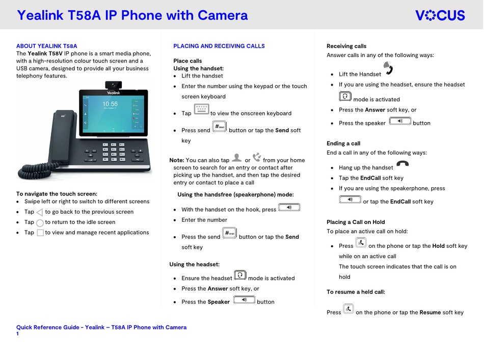 YEALINK T58A QUICK REFERENCE MANUAL Pdf Download | ManualsLib