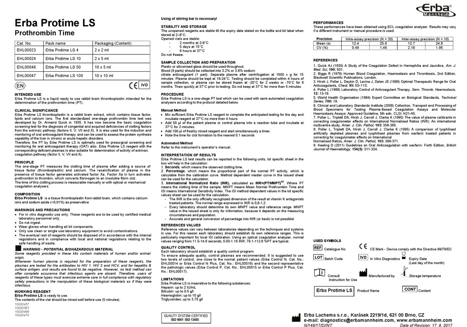 ERBA PROTIME LS SERIES QUICK START MANUAL Pdf Download | ManualsLib