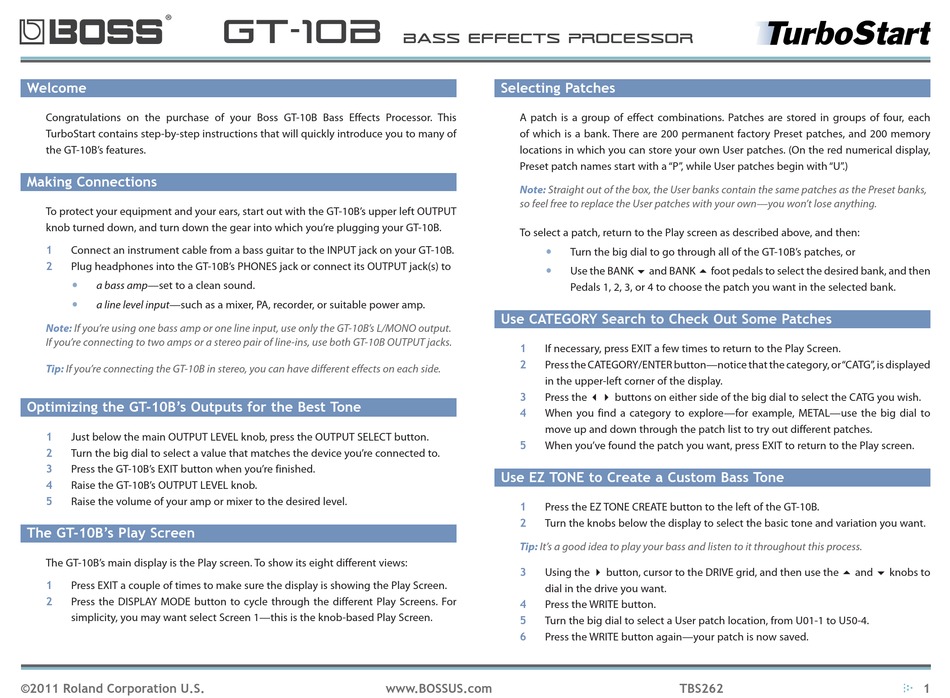 BOSS GT-10B TURBOSTART Pdf Download | ManualsLib