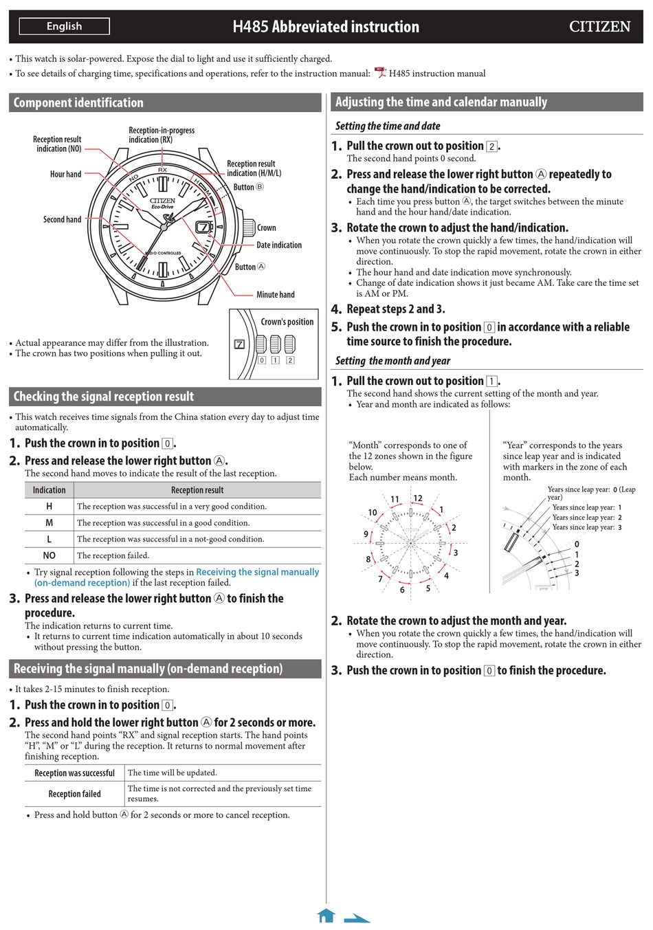 Citizen H485 Abbreviated Instruction Pdf Download Manualslib