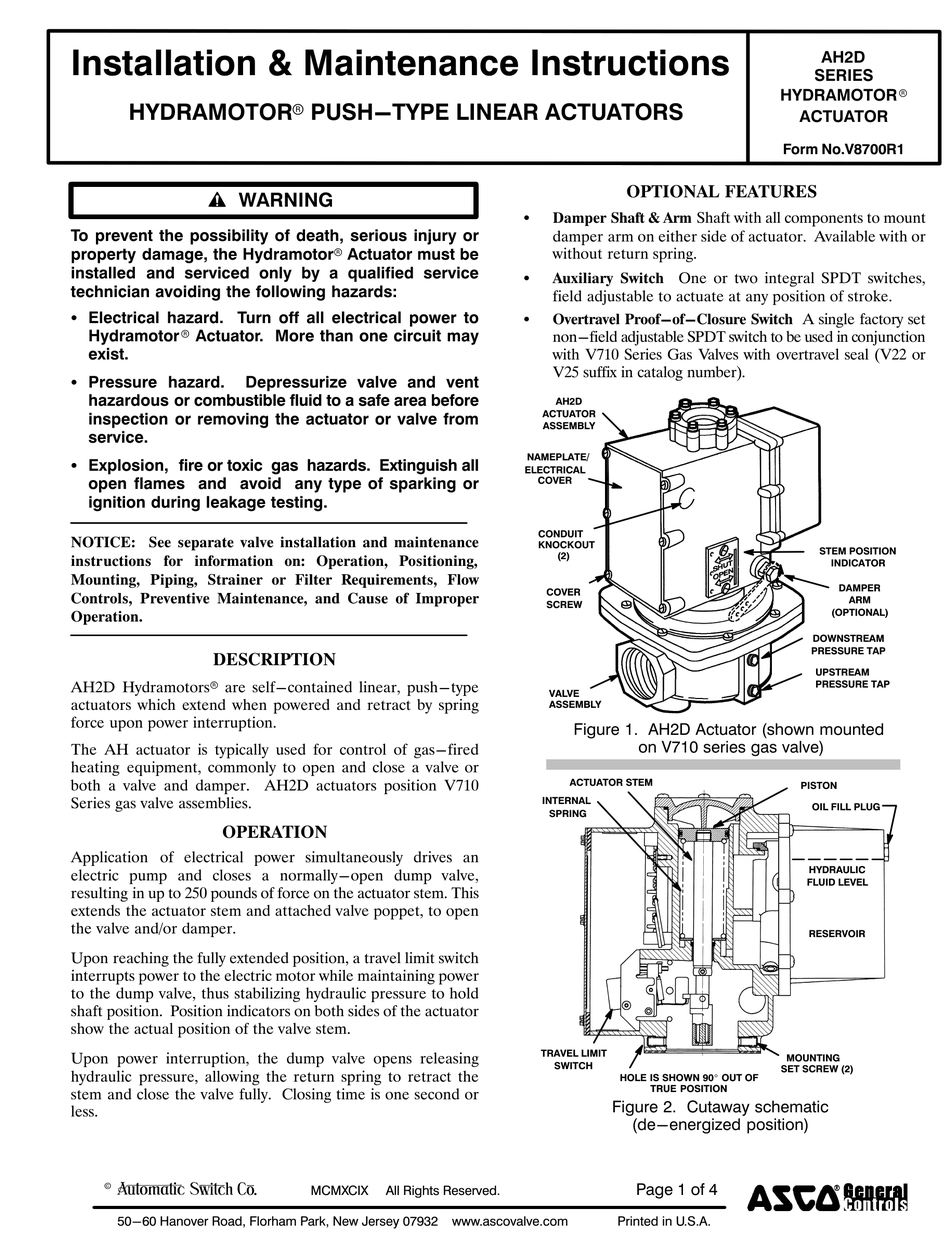 Asco Hydramotor Ah2d Series Installation And Maintenance Instructions Pdf Download Manualslib 3606