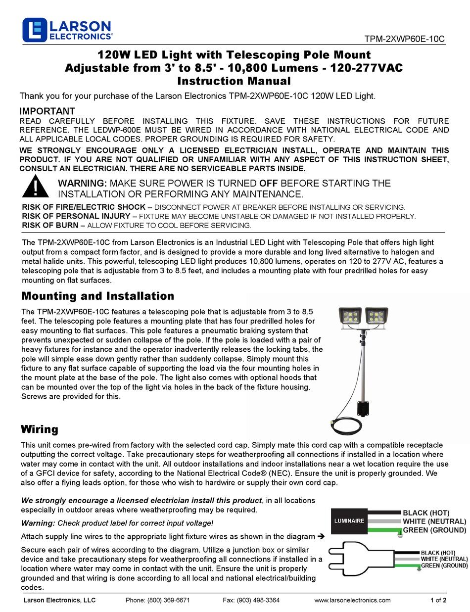 LARSON ELECTRONICS TPM-2XWP60E-10C INSTRUCTION MANUAL Pdf Download ...