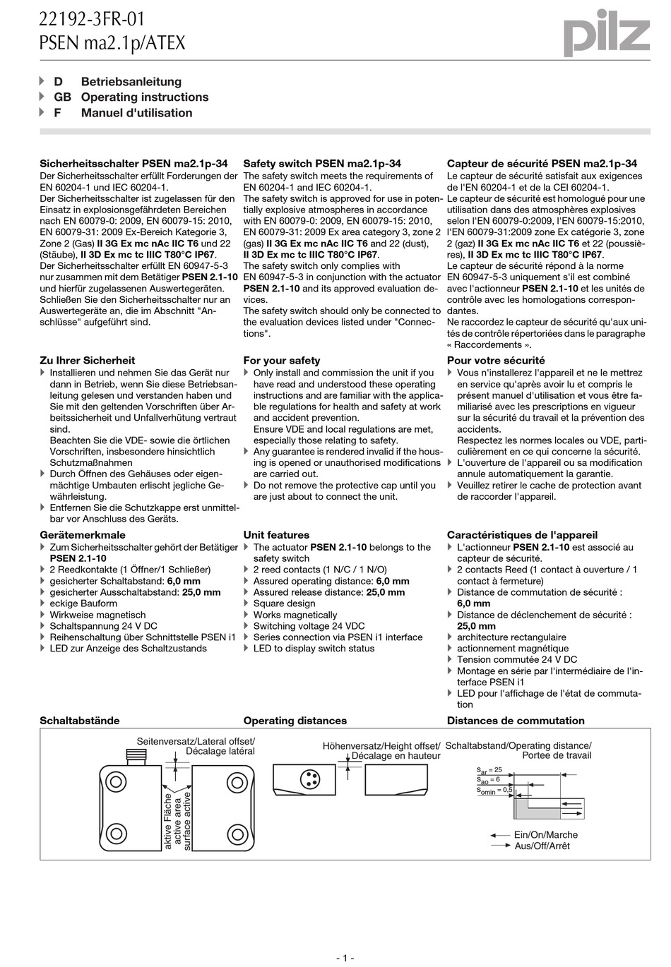 PILZ PSEN MA2.1P/ATEX OPERATING INSTRUCTIONS MANUAL Pdf Download ...