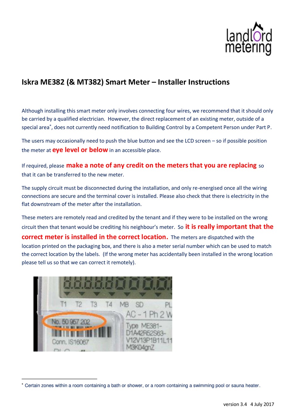 Landlords Iskra ME382 electric prepay single phase electricity meter 