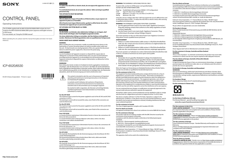 SONY ICP-6520 OPERATING INSTRUCTIONS Pdf Download | ManualsLib
