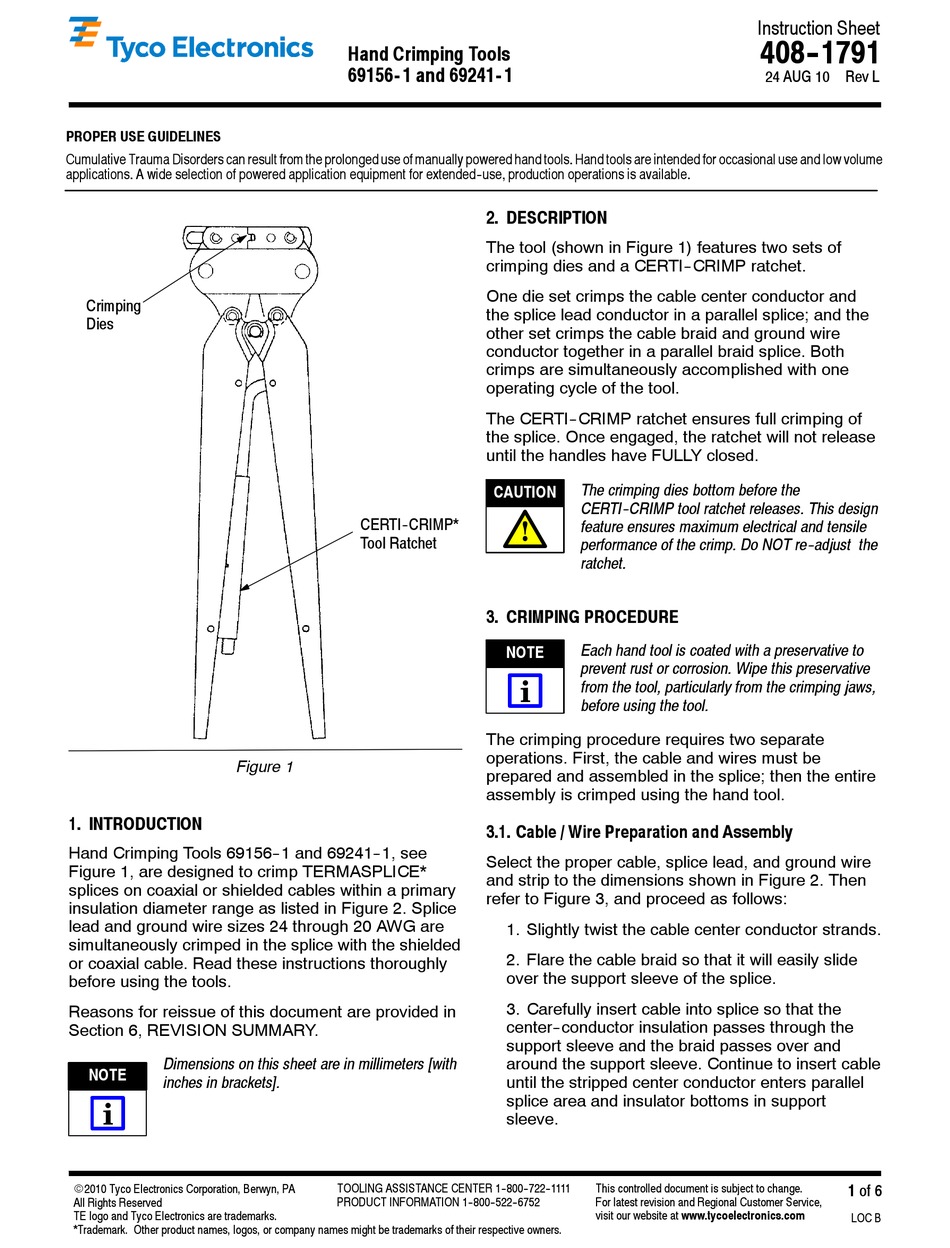 TYCO ELECTRONICS 69156-1 INSTRUCTION SHEET Pdf Download | ManualsLib