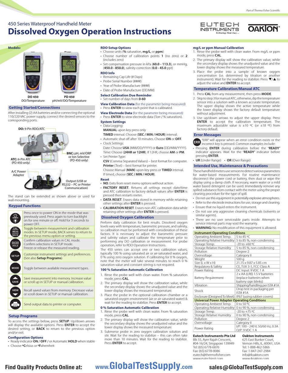 Thermo Scientific Eutech Instruments Oakton Series Operation