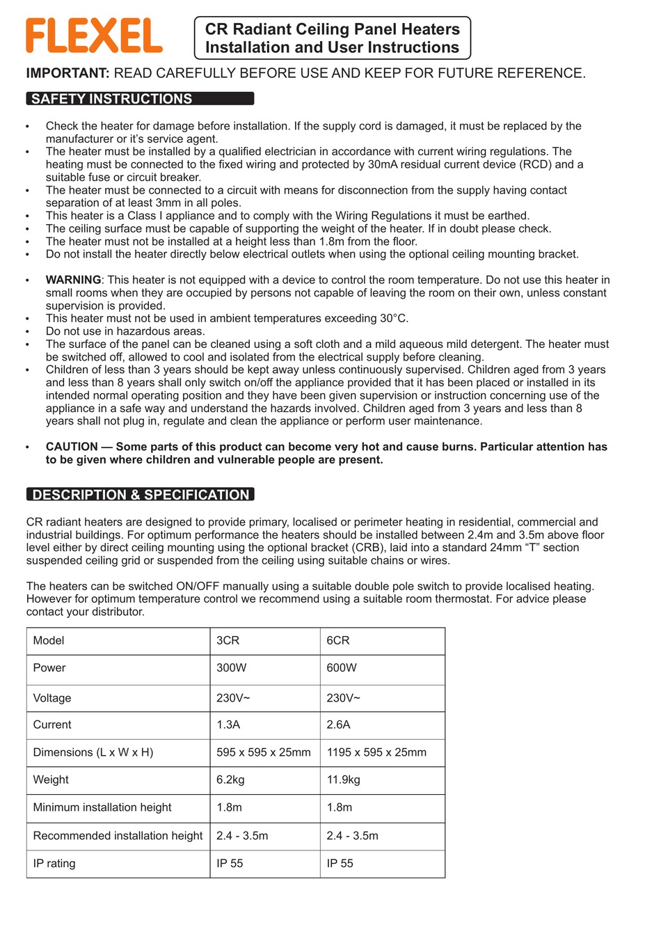 FLEXEL 3CR INSTALLATION AND USER INSTRUCTIONS Pdf Download | ManualsLib