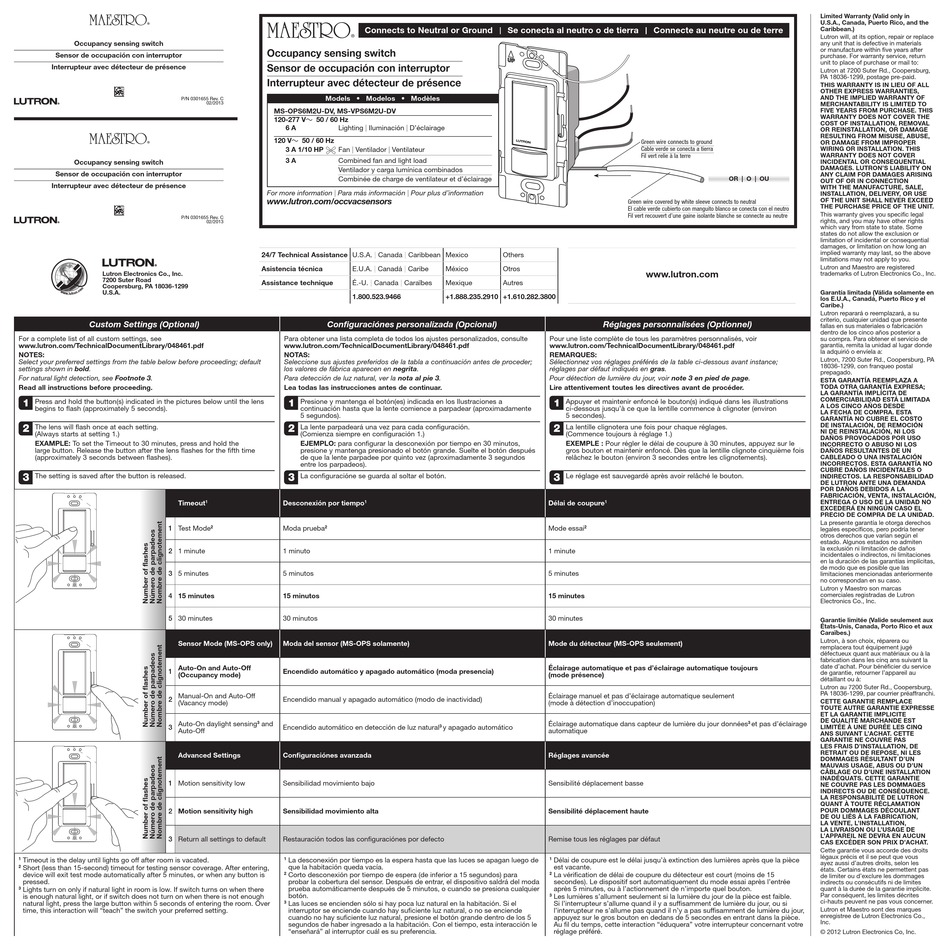 LUTRON ELECTRONICS MAESTRO MSOPS6M2UDV QUICK MANUAL Pdf Download