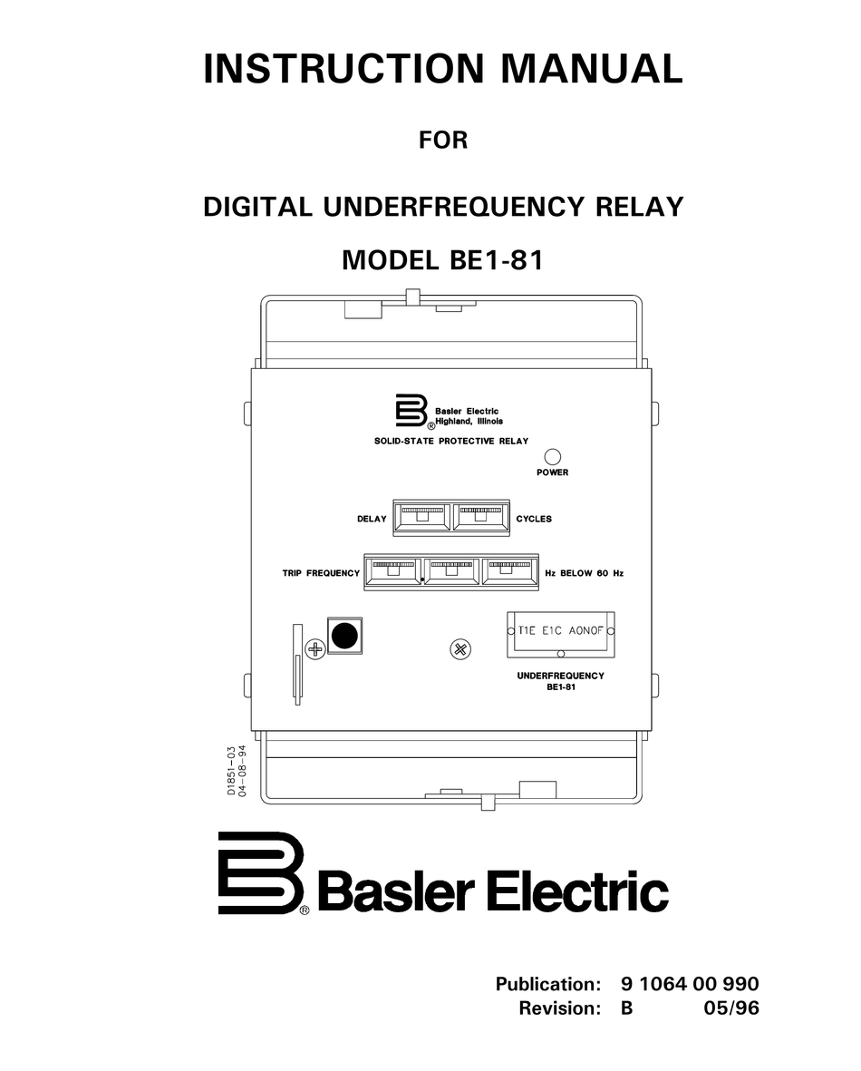 BASLER BE1 81 INSTRUCTION MANUAL Pdf Download ManualsLib