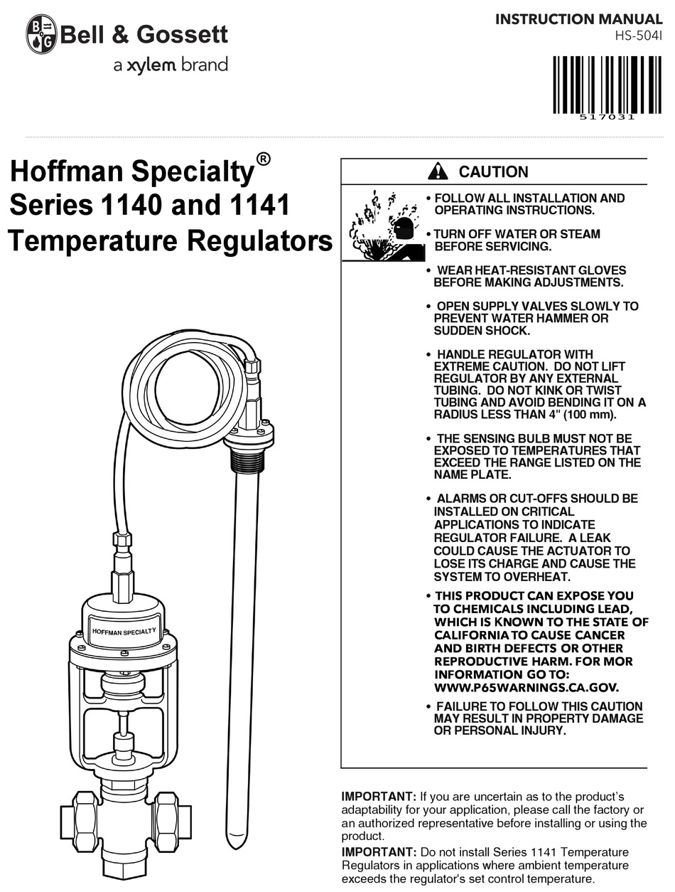 XYLEM BELL & GOSSETT HOFFMAN SPECIALTY 1140 SERIES INSTRUCTION MANUAL