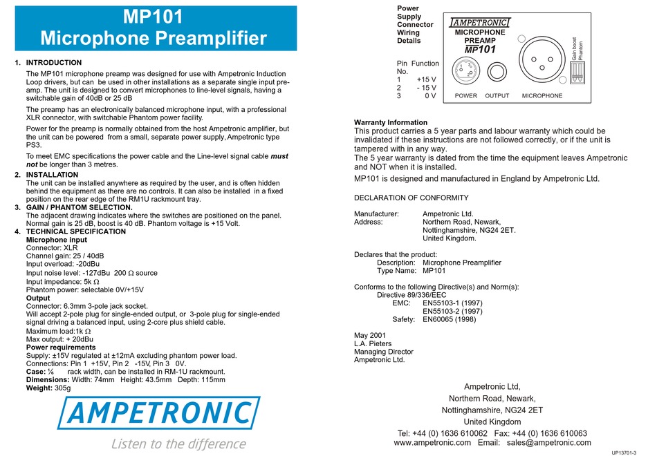 AMPETRONIC MP101 MANUAL Pdf Download | ManualsLib
