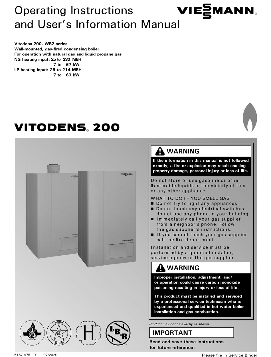 VIESSMANN VITODENS 200 OPERATING INSTRUCTIONS AND USER'S INFORMATION ...