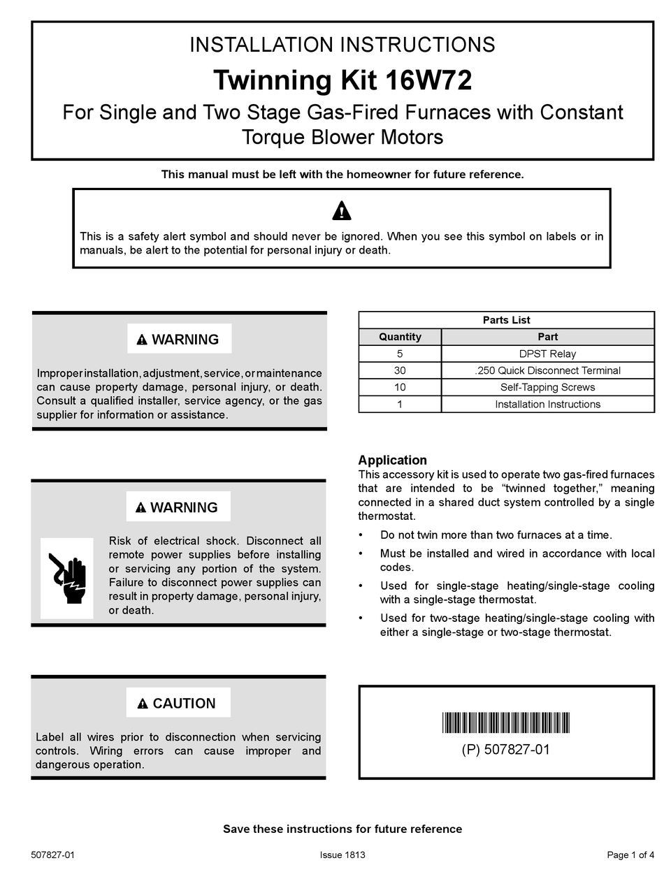 LENNOX TWINNING KIT 16W72 INSTALLATION INSTRUCTIONS Pdf Download ManualsLib