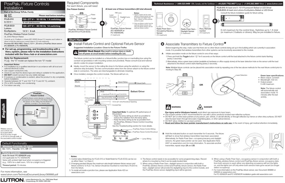 LUTRON ELECTRONICS ENERGI TRIPAK FAMILY POWPAK FIXTURE CONTROLS ...