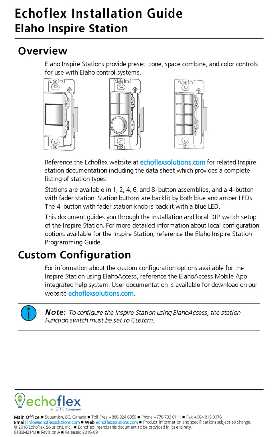 ETC ECHOFLEX ELAHO INSPIRE STATION INSTALLATION MANUAL Pdf Download ...