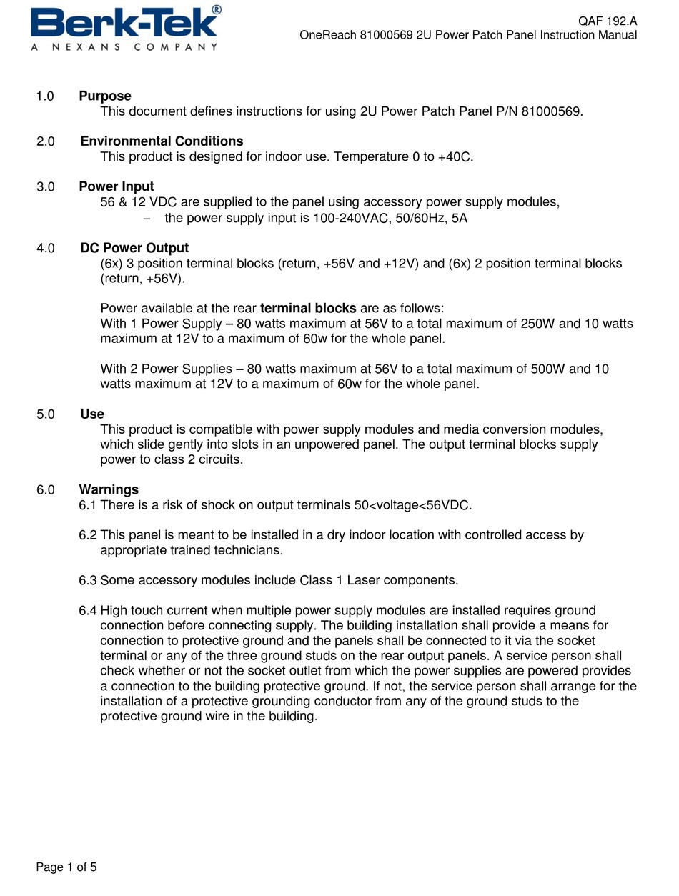 NEXANS BERK-TEK ONEREACH INSTRUCTION MANUAL Pdf Download | ManualsLib