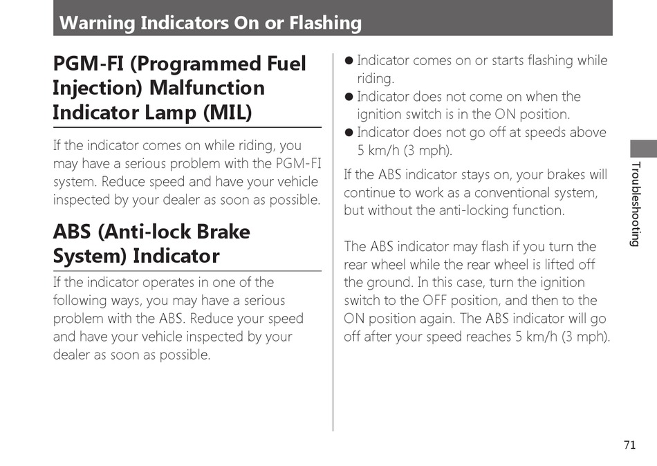 pgm fi malfunction indicator lamp