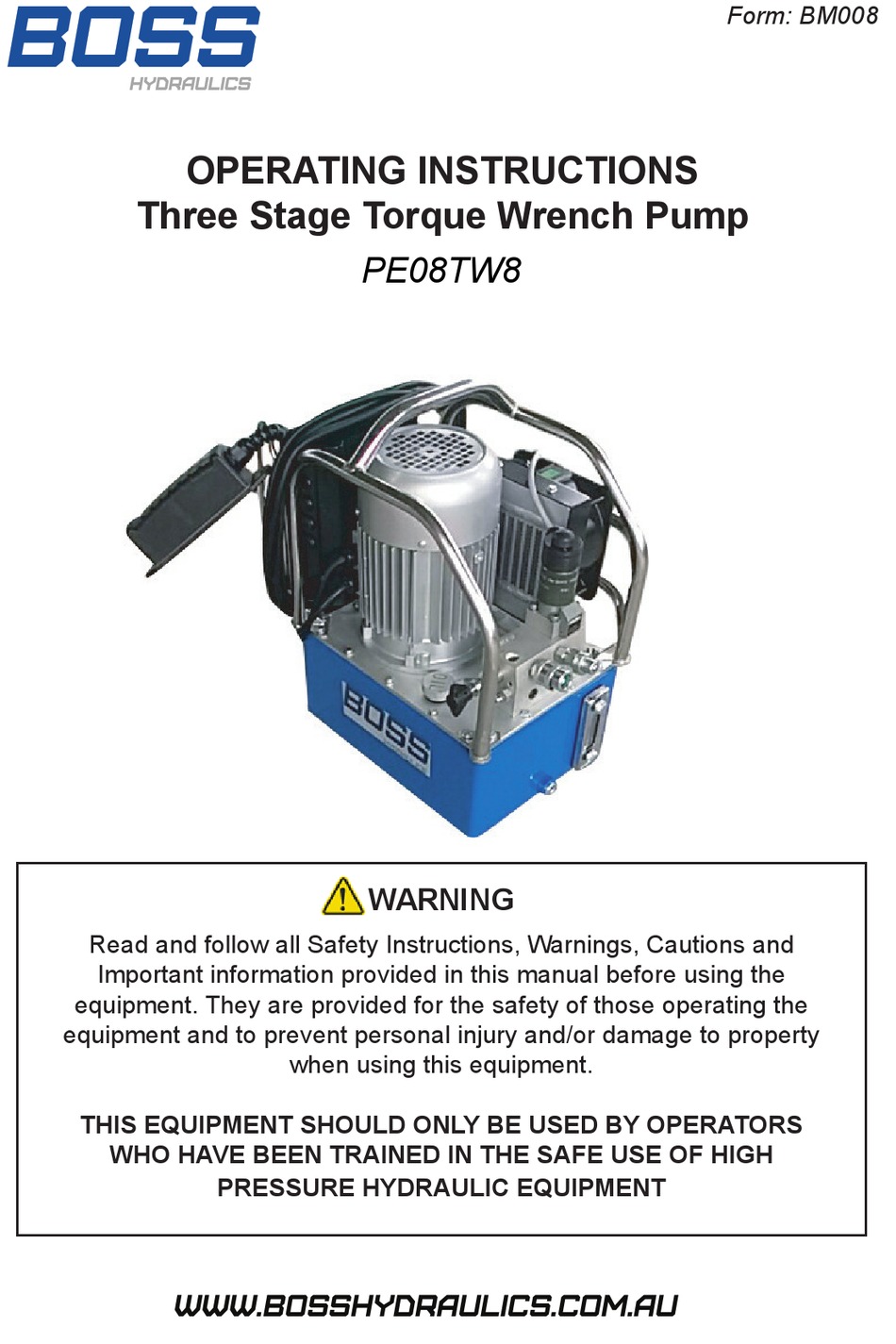 BOSS HYDRAULICS PE08TW8 OPERATING INSTRUCTIONS MANUAL Pdf Download