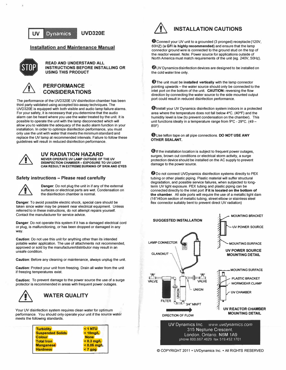 UV DYNAMICS UVD320E INSTALLATION AND MAINTENANCE MANUAL Pdf Download ...