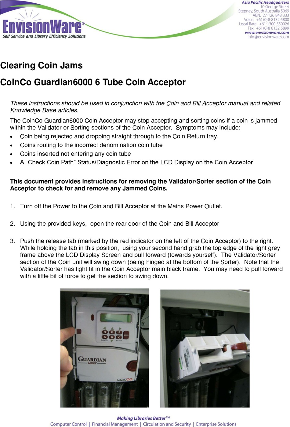 ENVISION WARE COINCO GUARDIAN6000 INSTRUCTIONS MANUAL Pdf Download