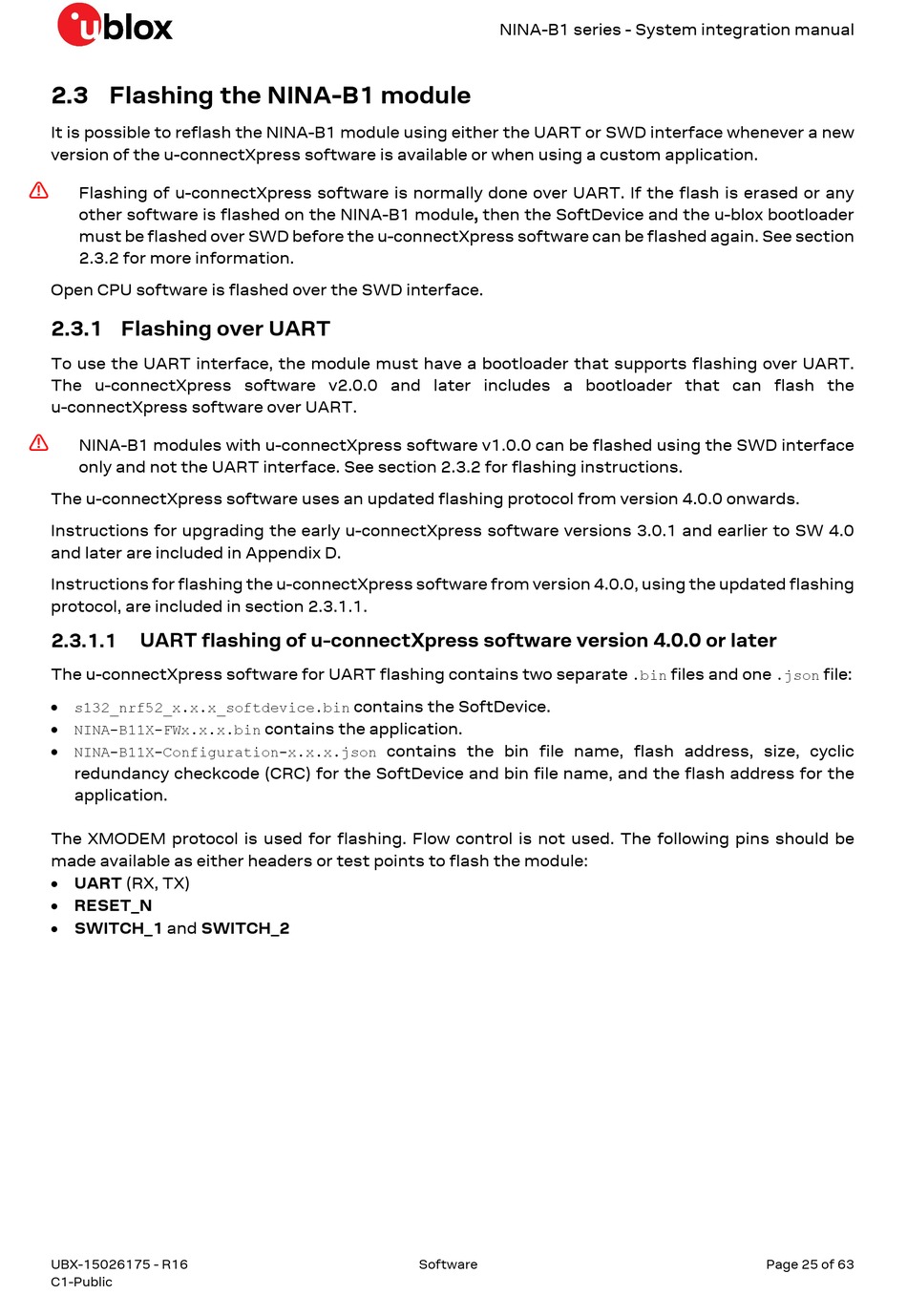 Flashing The Nina-B1 Module; Flashing Over Uart - Ublox NINA-B1 Series  System Integration Manual [Page 25] | ManualsLib