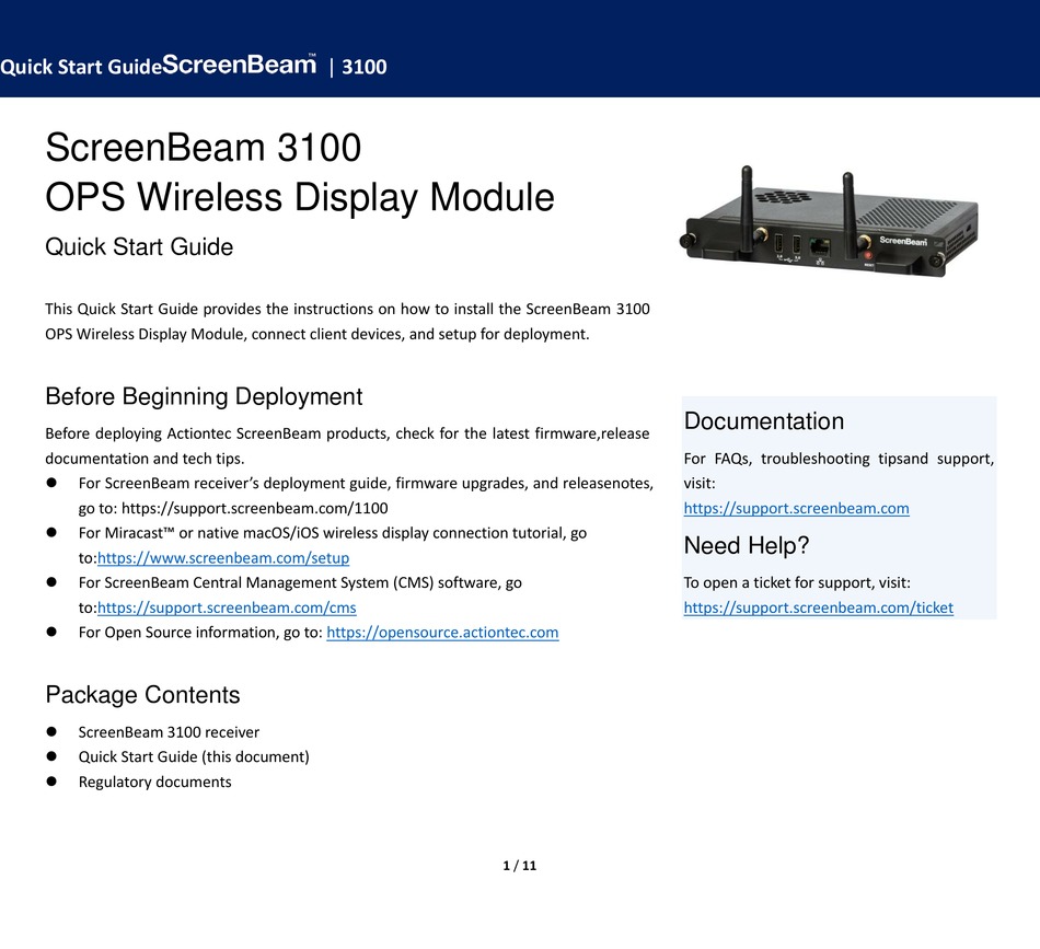 SCREENBEAM 3100 QUICK START MANUAL Pdf Download ManualsLib