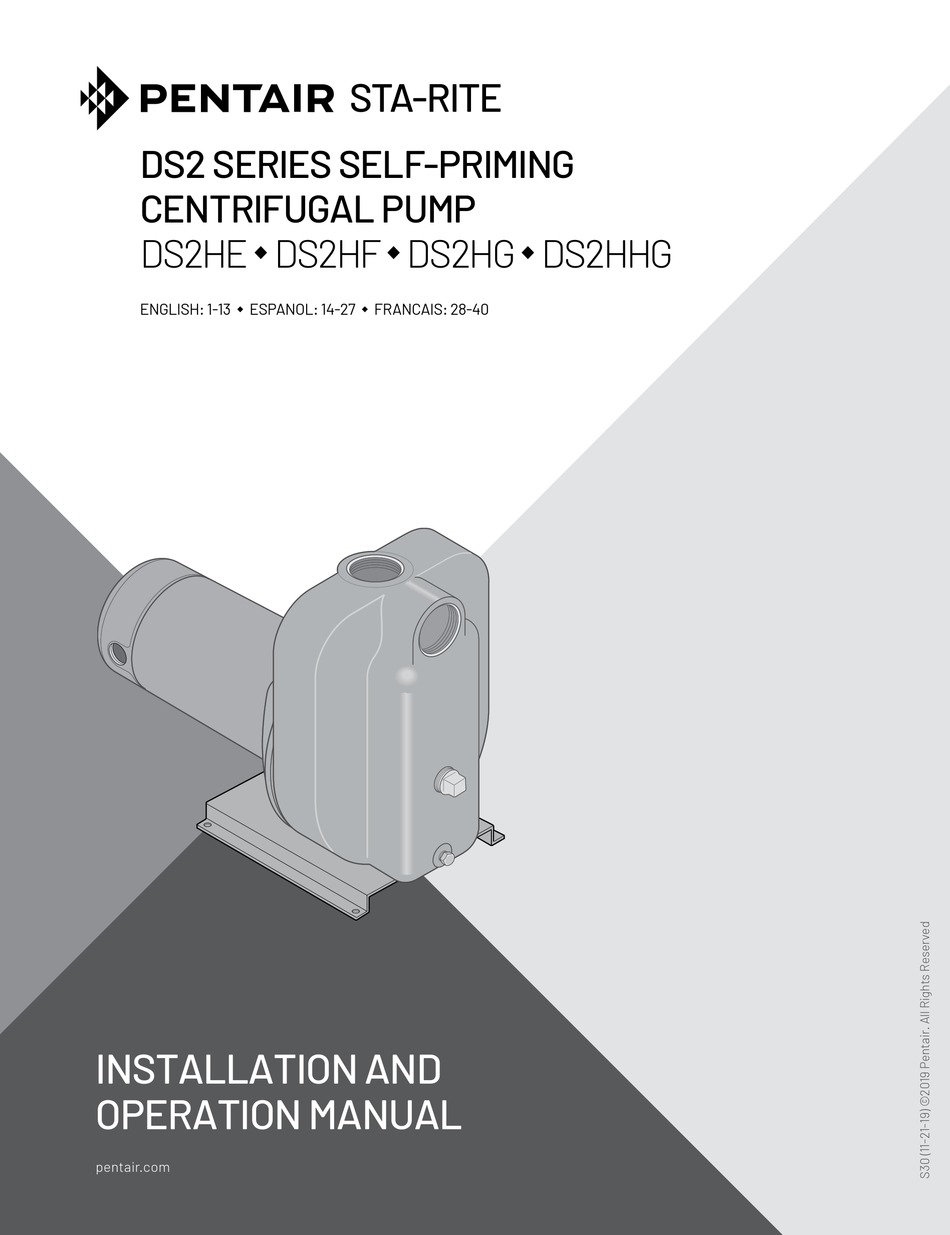 Pentair Sta Rite Ds Series Installation And Operation Manual Pdf Download Manualslib