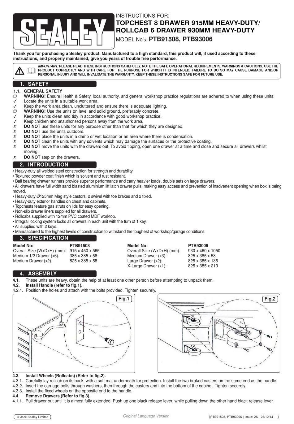 SEALEY PTB91508 INSTRUCTIONS Pdf Download | ManualsLib