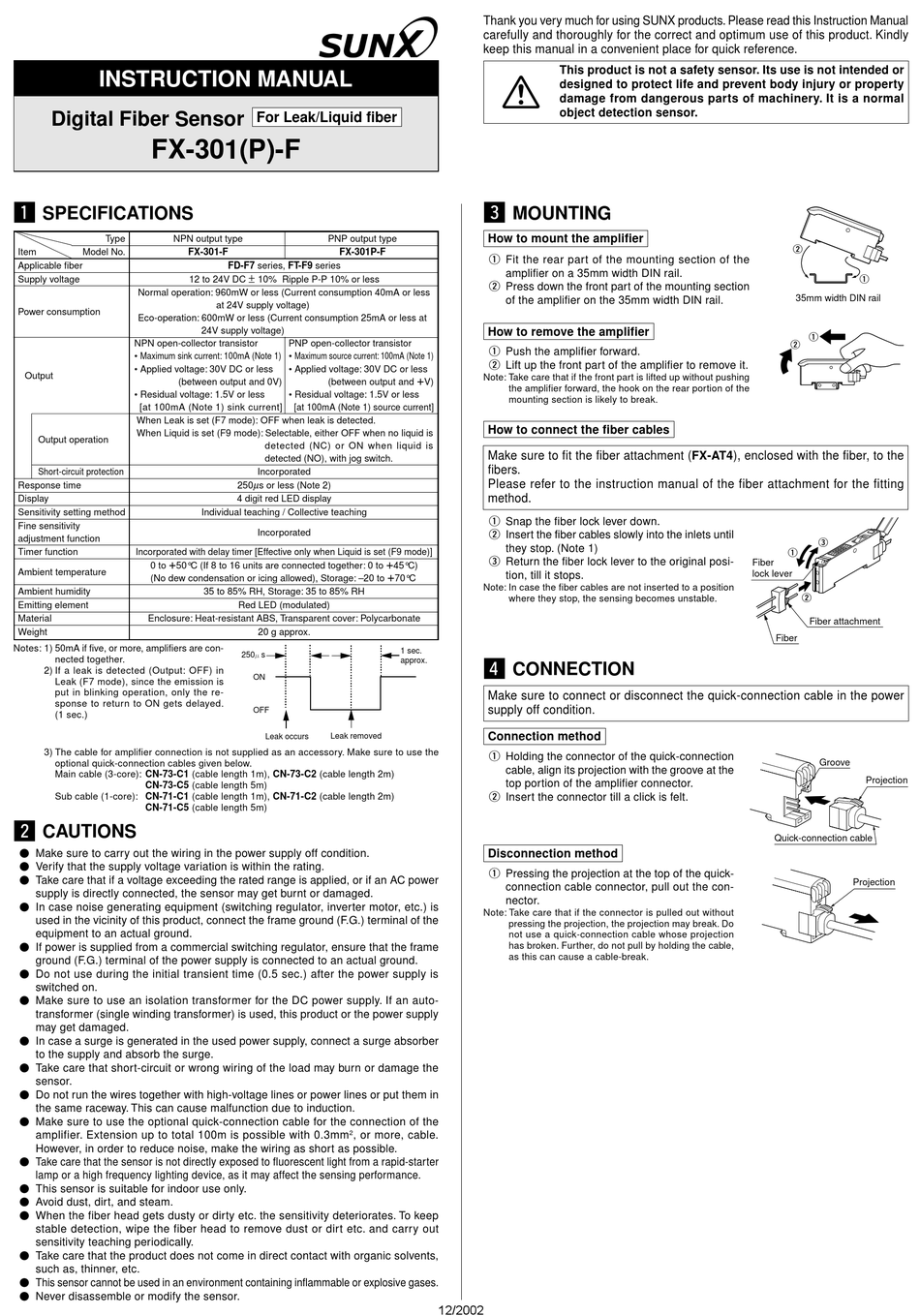 SUNX FX-301-F INSTRUCTION MANUAL Pdf Download | ManualsLib