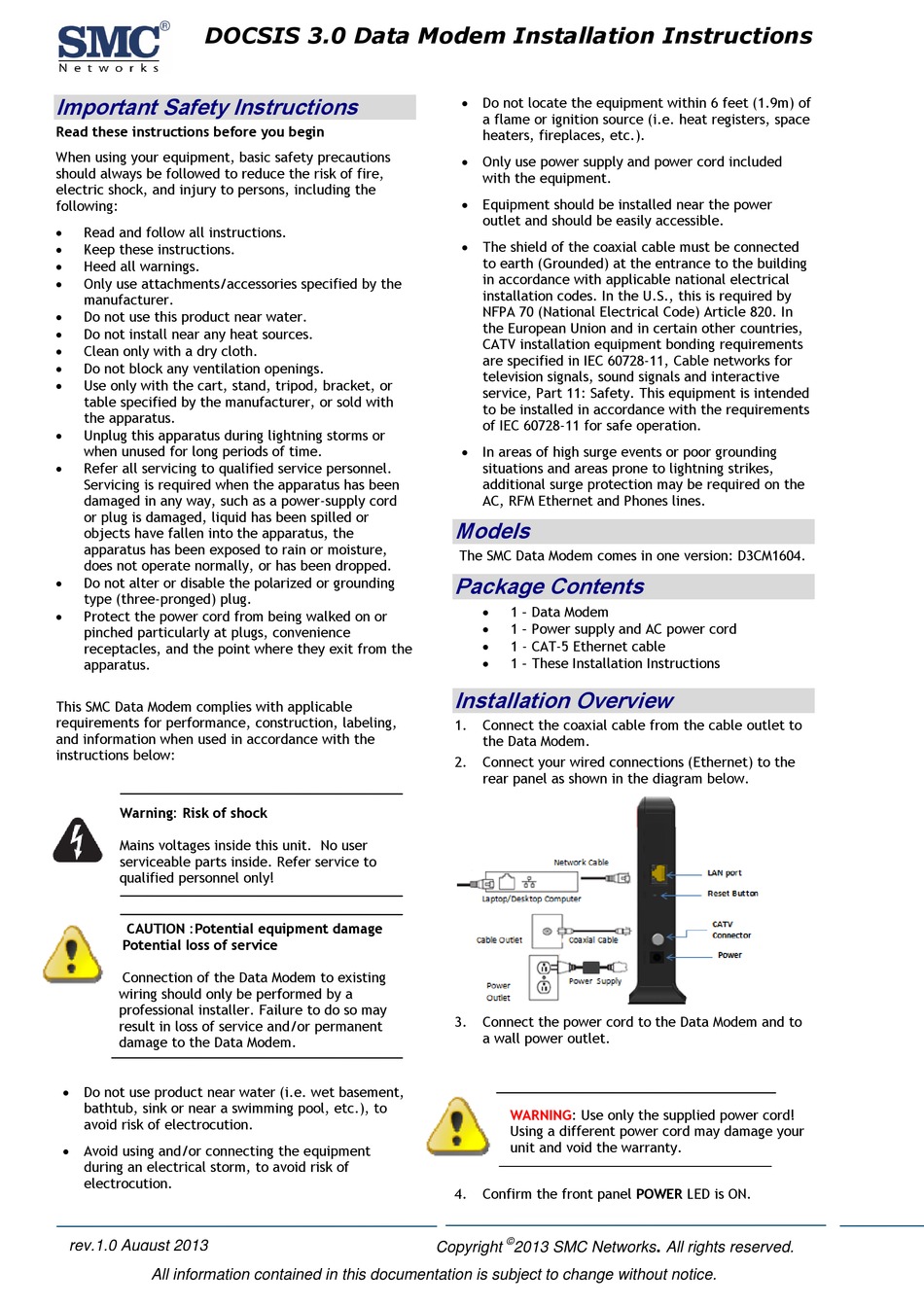 SMC NETWORKS D3CM1604 INSTALLATION INSTRUCTIONS Pdf Download | ManualsLib