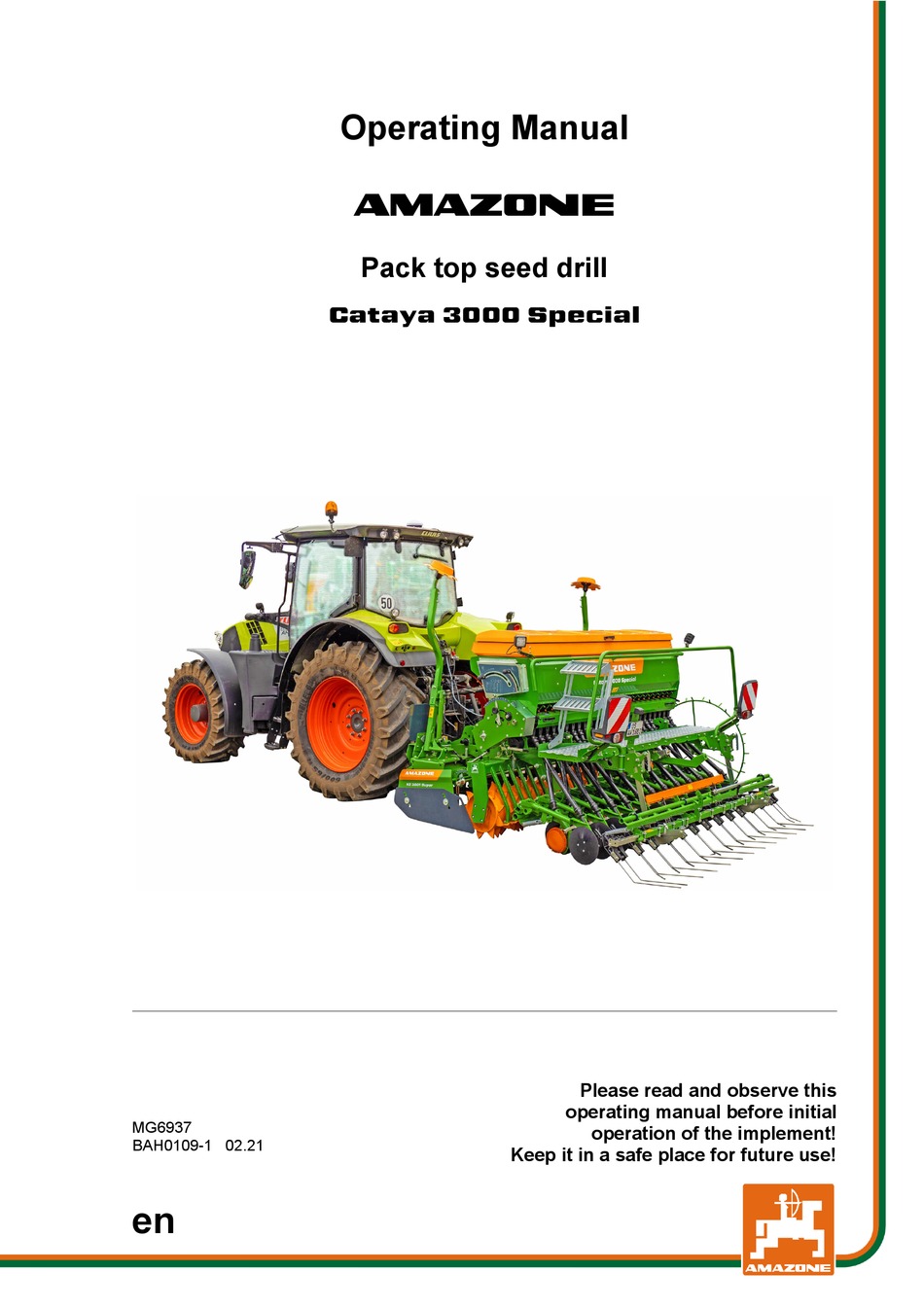 AMAZONE CATAYA 3000 SPECIAL OPERATING MANUAL Pdf Download | ManualsLib