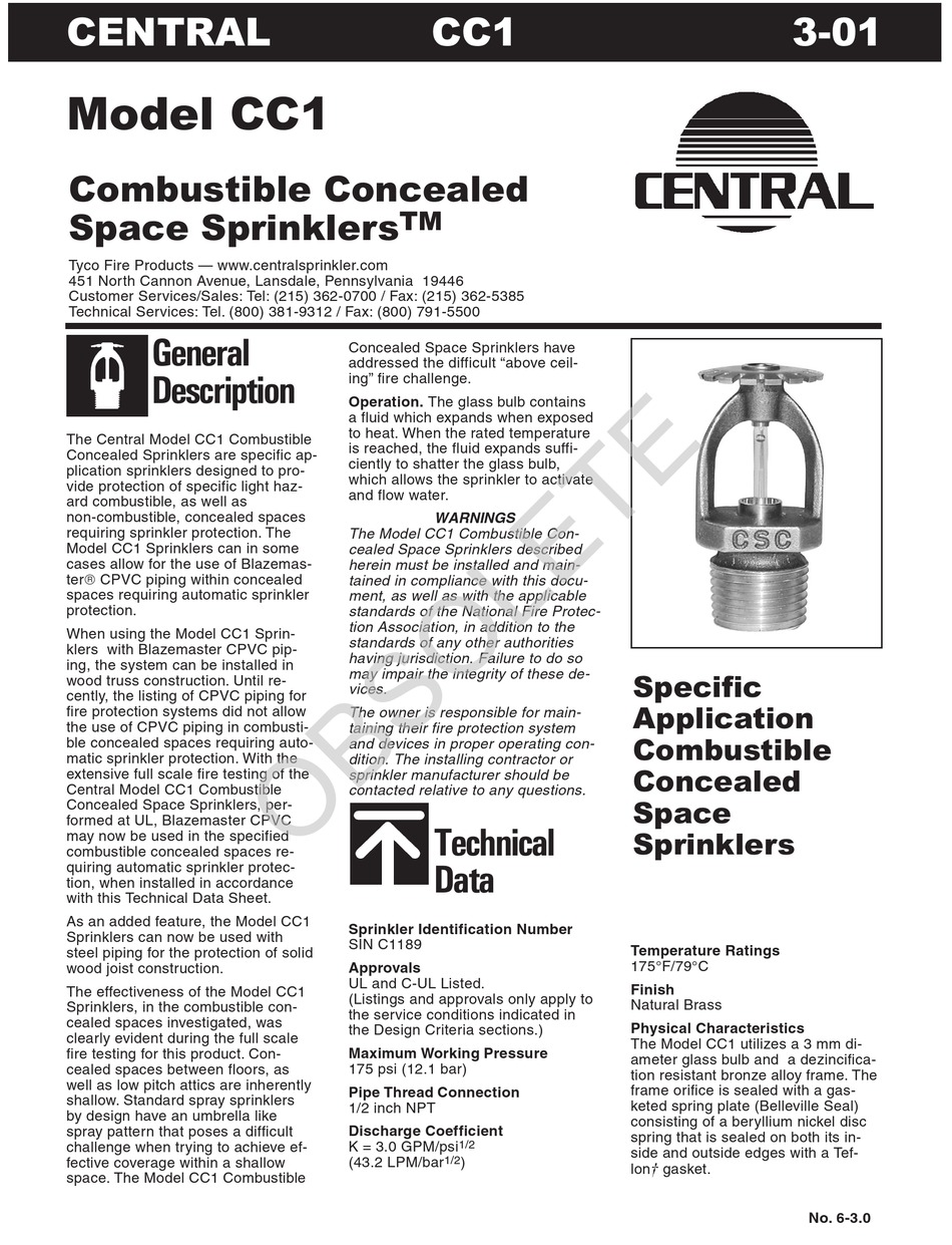 TYCO FIRE PRODUCT CENTRAL CC1 INSTRUCTION MANUAL Pdf Download | ManualsLib