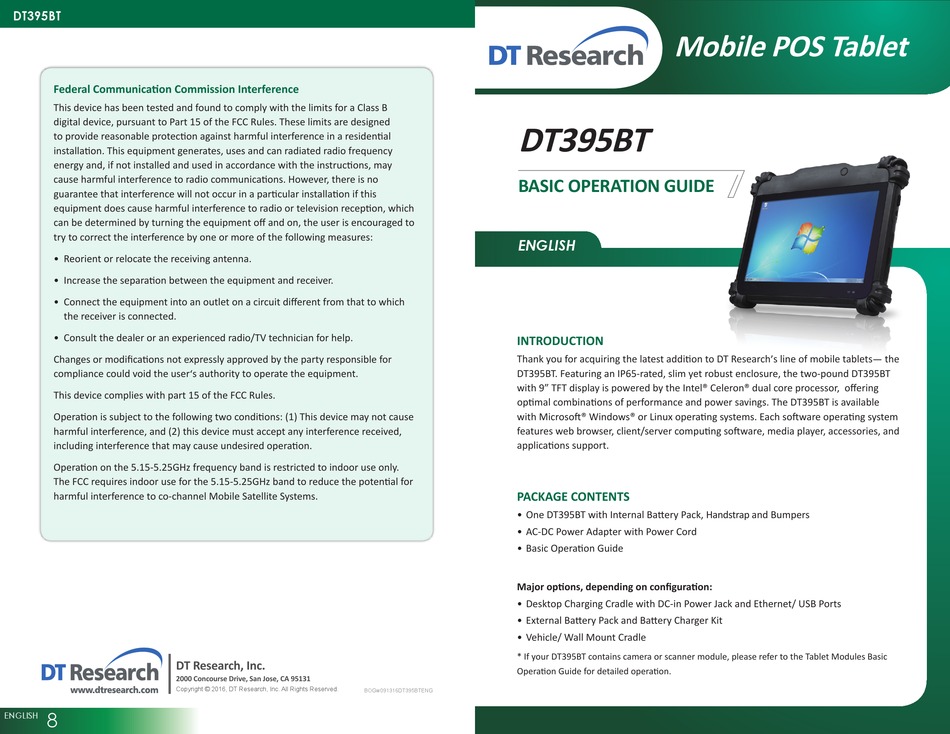 DT RESEARCH DT395BT BASIC OPERATION MANUAL Pdf Download | ManualsLib