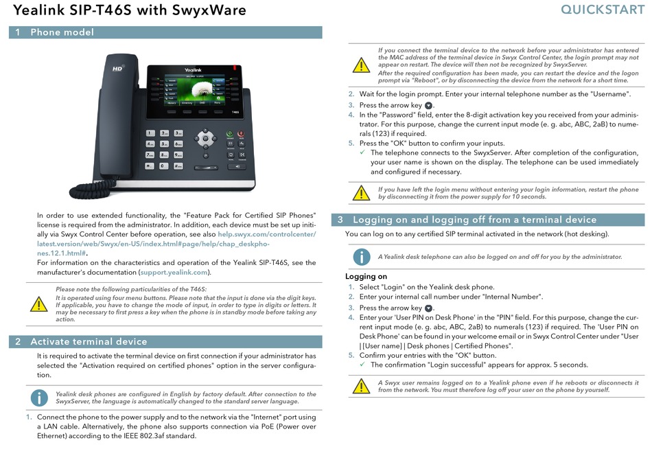 YEALINK SIP-T46S QUICK START Pdf Download | ManualsLib