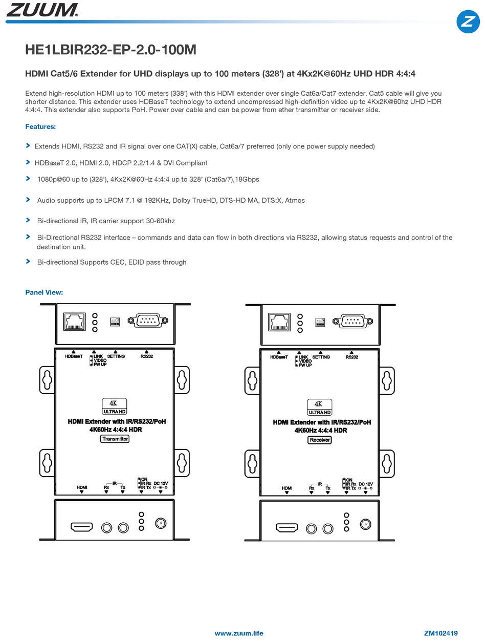ZUUM HE1LBIR232EP2.0100M QUICK START MANUAL Pdf Download ManualsLib